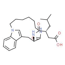 ChemSpider 2D Image | 5-METHYL-3-(9-OXO-1,8-DIAZA-TRICYCLO[10.6.1.013,18]NONADECA-12(19),13,15,17-TETRAEN-10-YLCARBAMOYL)-HEXANOIC ACID | C25H35N3O4