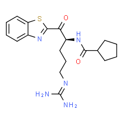 ChemSpider 2D Image | N-[(2S)-1-(1,3-benzothiazol-2-yl)-5-carbamimidamido-1-oxopentan-2-yl]cyclopentanecarboxamide | C19H25N5O2S