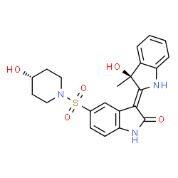 ChemSpider 2D Image | (2E,3S)-3-HYDROXY-5'-[(4-HYDROXYPIPERIDIN-1-YL)SULFONYL]-3-METHYL-1,3-DIHYDRO-2,3'-BIINDOL-2'(1'H)-ONE | C22H23N3O5S
