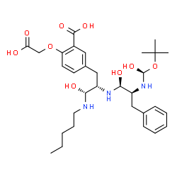 ChemSpider 2D Image | 5-(2-{2-[(TERT-BUTOXY-HYDROXY-METHYL)-AMINO]-1-HYDROXY-3-PHENYL-PROPYLAMINO}-3-HYDROXY-3-PENTYLAMINO-PROPYL)-2-CARBOXYMETHOXY-BENZOIC ACID | C31H47N3O9