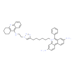 ChemSpider 2D Image | 3,8-Diamino-6-phenyl-5-(6-{1-[2-(1,2,3,4-tetrahydro-9-acridinylamino)ethyl]-1H-1,2,3-triazol-4-yl}hexyl)phenanthridinium | C42H45N8