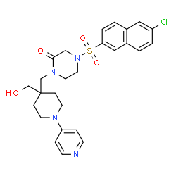ChemSpider 2D Image | 4-[(6-CHLORO-2-NAPHTHALENYL)SULFONYL]-1-[[4-HYDROXYMETHYL-1-(4-PYRIDINYL)-4-PIPERIDINYL]METHYL]PIPERAZINONE | C26H29ClN4O4S