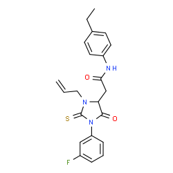 ChemSpider 2D Image | 2-[3-Allyl-1-(3-fluorophenyl)-5-oxo-2-thioxo-4-imidazolidinyl]-N-(4-ethylphenyl)acetamide | C22H22FN3O2S