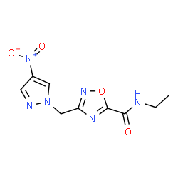 ChemSpider 2D Image | N-Ethyl-3-[(4-nitro-1H-pyrazol-1-yl)methyl]-1,2,4-oxadiazole-5-carboxamide | C9H10N6O4