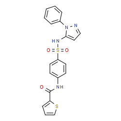ChemSpider 2D Image | N-{4-[(1-Phenyl-1H-pyrazol-5-yl)sulfamoyl]phenyl}-2-thiophenecarboxamide | C20H16N4O3S2