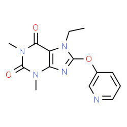 ChemSpider 2D Image | 7-Ethyl-1,3-dimethyl-8-(pyridin-3-yloxy)-3,7-dihydro-purine-2,6-dione | C14H15N5O3