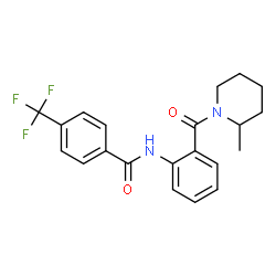 ChemSpider 2D Image | N-{2-[(2-Methyl-1-piperidinyl)carbonyl]phenyl}-4-(trifluoromethyl)benzamide | C21H21F3N2O2