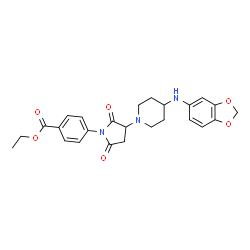ChemSpider 2D Image | Ethyl 4-{3-[4-(1,3-benzodioxol-5-ylamino)-1-piperidinyl]-2,5-dioxo-1-pyrrolidinyl}benzoate | C25H27N3O6