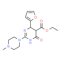 ChemSpider 2D Image | Ethyl 4-(2-furyl)-6-hydroxy-2-(4-methylpiperazin-1-yl)-4,5-dihydropyrimidine-5-carboxylate | C16H22N4O4
