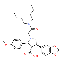 ChemSpider 2D Image | (2S,3S,4R)-4-(1,3-Benzodioxol-5-yl)-1-[2-(dibutylamino)-2-oxoethyl]-2-(4-methoxyphenyl)-3-pyrrolidinecarboxylic acid | C29H38N2O6
