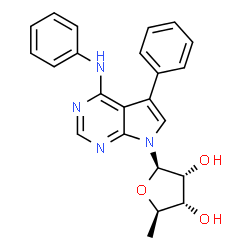 ChemSpider 2D Image | 7-(5-Deoxy-beta-D-ribofuranosyl)-N,5-diphenyl-7H-pyrrolo[2,3-d]pyrimidin-4-amine | C23H22N4O3