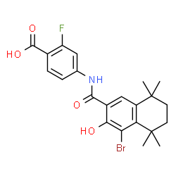 ChemSpider 2D Image | 4-{[(4-Bromo-3-hydroxy-5,5,8,8-tetramethyl-5,6,7,8-tetrahydro-2-naphthalenyl)carbonyl]amino}-2-fluorobenzoic acid | C22H23BrFNO4