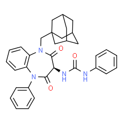 ChemSpider 2D Image | 1-[(3R)-1-(Adamantan-1-ylmethyl)-2,4-dioxo-5-phenyl-2,3,4,5-tetrahydro-1H-1,5-benzodiazepin-3-yl]-3-phenylurea | C33H34N4O3