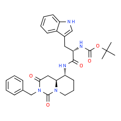 ChemSpider 2D Image | N-[(4aS,5R)-2-benzyl-1,3-dioxooctahydro-1H-pyrido[1,2-c]pyrimidin-5-yl]-Nalpha-(tert-butoxycarbonyl)-L-tryptophanamide | C31H37N5O5