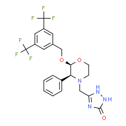 ChemSpider 2D Image | 5-{[(2S,3S)-2-{[3,5-Bis(trifluoromethyl)benzyl]oxy}-3-phenyl-4-morpholinyl]methyl}-1,2-dihydro-3H-1,2,4-triazol-3-one | C22H20F6N4O3