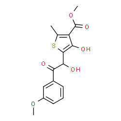 ChemSpider 2D Image | Methyl 4-hydroxy-5-[1-hydroxy-2-(3-methoxyphenyl)-2-oxoethyl]-2-methyl-3-thiophenecarboxylate | C16H16O6S