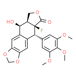 ChemSpider 2D Image | (5R,5aS,8aR,9S)-5a-Fluoro-9-hydroxy-5-(3,4,5-trimethoxyphenyl)-5,8,8a,9-tetrahydrofuro[3',4':6,7]naphtho[2,3-d][1,3]dioxol-6(5aH)-one | C22H21FO8