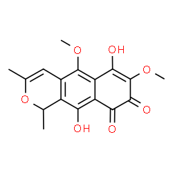 ChemSpider 2D Image | 6,10-Dihydroxy-5,7-dimethoxy-1,3-dimethyl-1H-benzo[g]isochromene-8,9-dione | C17H16O7