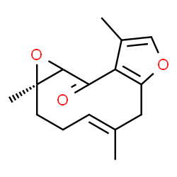 ChemSpider 2D Image | (1aR,4E)-1a,5,9-Trimethyl-1a,3,6,10a-tetrahydrooxireno[4,5]cyclodeca[1,2-b]furan-10(2H)-one | C15H18O3