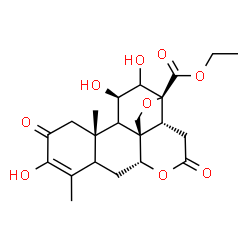 ChemSpider 2D Image | Ethyl (5xi,9xi,11beta,13beta)-3,11,12-trihydroxy-2,16-dioxo-13,20-epoxypicras-3-en-21-oate | C22H28O9