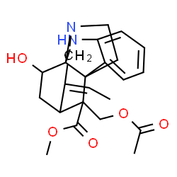 ChemSpider 2D Image | Methyl (13E)-18-(acetoxymethyl)-13-ethylidene-10-hydroxy-8,15-diazapentacyclo[10.5.1.0~1,9~.0~2,7~.0~9,15~]octadeca-2,4,6-triene-18-carboxylate | C23H28N2O5