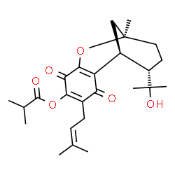 ChemSpider 2D Image | (1S,9R,12S)-12-(2-Hydroxy-2-propanyl)-9-methyl-4-(3-methyl-2-buten-1-yl)-3,6-dioxo-8-oxatricyclo[7.3.1.0~2,7~]trideca-2(7),4-dien-5-yl 2-methylpropanoate | C25H34O6