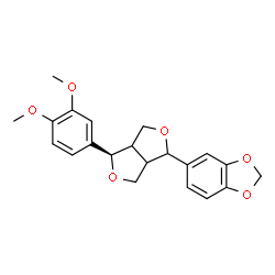 ChemSpider 2D Image | 5-[(4R)-4-(3,4-Dimethoxyphenyl)tetrahydro-1H,3H-furo[3,4-c]furan-1-yl]-1,3-benzodioxole | C21H22O6