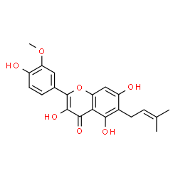 ChemSpider 2D Image | 3,5,7,4'-Tetrahydroxy-3'-methoxy-6-isoprenylflavone | C21H20O7