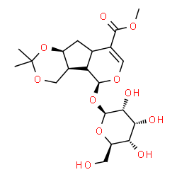 ChemSpider 2D Image | Methyl (4aS,5S,9aS)-5-(beta-D-allopyranosyloxy)-2,2-dimethyl-4a,4b,5,8a,9,9a-hexahydro-4H-pyrano[3',4':3,4]cyclopenta[1,2-d][1,3]dioxine-8-carboxylate | C20H30O11