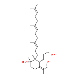 ChemSpider 2D Image | (2Z)-2-{(2R,3S,4S)-4-Hydroxy-2-(3-hydroxypropyl)-3,4-dimethyl-3-[(3E,7E)-4,8,12-trimethyl-3,7,11-tridecatrien-1-yl]cyclohexylidene}propanal | C30H50O3