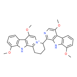 ChemSpider 2D Image | 4-(4,8-Dimethoxy-9H-beta-carbolin-1-yl)-7,11-dimethoxy-2,3,4,12-tetrahydro-1H-indolo[2,3-a]quinolizin-5-ium | C30H29N4O4