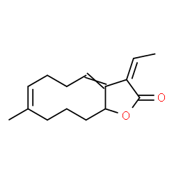 ChemSpider 2D Image | (3Z,7Z)-3-Ethylidene-8-methyl-5,6,9,10,11,11a-hexahydrocyclodeca[b]furan-2(3H)-one | C15H20O2