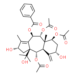 ChemSpider 2D Image | (2S,3aS,4S,4aR,6S,8S,8aS,9R,10R)-4,8,9-Triacetoxy-2,6-dihydroxy-3a-(2-hydroxy-2-propanyl)-1,8a-dimethyl-5-methylene-2,3,3a,4,4a,5,6,7,8,8a,9,10-dodecahydrobenzo[f]azulen-10-yl benzoate | C33H42O11