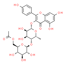 ChemSpider 2D Image | 5,7-Dihydroxy-2-(4-hydroxyphenyl)-4-oxo-4H-chromen-3-yl 4-O-(6-O-acetyl-beta-D-glucopyranosyl)-6-deoxy-beta-D-gulopyranoside | C29H32O16
