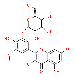 ChemSpider 2D Image | 2-Hydroxy-3-methoxy-5-(3,5,7-trihydroxy-4-oxo-4H-chromen-2-yl)phenyl beta-D-threo-hexopyranoside | C22H22O13