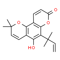ChemSpider 2D Image | 5-Hydroxy-2,2-dimethyl-6-(2-methyl-3-buten-2-yl)-2H,8H-pyrano[2,3-f]chromen-8-one | C19H20O4