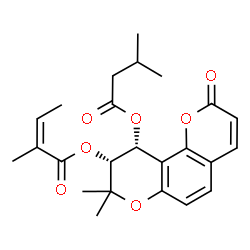 ChemSpider 2D Image | (9R,10R)-8,8-Dimethyl-10-[(3-methylbutanoyl)oxy]-2-oxo-9,10-dihydro-2H,8H-pyrano[2,3-f]chromen-9-yl (2Z)-2-methyl-2-butenoate | C24H28O7