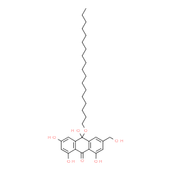 ChemSpider 2D Image | 1,3,8,10-Tetrahydroxy-6-(hydroxymethyl)-10-(octadecyloxy)-9(10H)-anthracenone | C33H48O7