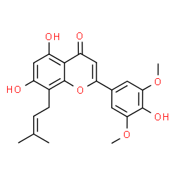 ChemSpider 2D Image | 5,7-Dihydroxy-2-(4-hydroxy-3,5-dimethoxyphenyl)-8-(3-methyl-2-buten-1-yl)-4H-chromen-4-one | C22H22O7