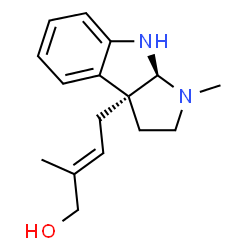 ChemSpider 2D Image | (2E)-2-Methyl-4-[(3aS,8aS)-1-methyl-2,3,8,8a-tetrahydropyrrolo[2,3-b]indol-3a(1H)-yl]-2-buten-1-ol | C16H22N2O
