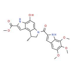 ChemSpider 2D Image | Methyl (8R)-4-hydroxy-8-methyl-6-[(5,6,7-trimethoxy-1H-indol-2-yl)carbonyl]-3,6,7,8-tetrahydropyrrolo[3,2-e]indole-2-carboxylate | C25H25N3O7