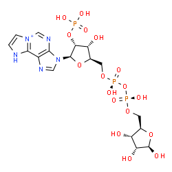 ChemSpider 2D Image | 3-[(2R,3R,4R,5R)-4-Hydroxy-5-({[(S)-hydroxy{[(R)-hydroxy{[(2R,3S,4R,5R)-3,4,5-trihydroxytetrahydro-2-furanyl]methoxy}phosphoryl]oxy}phosphoryl]oxy}methyl)-3-(phosphonooxy)tetrahydro-2-furanyl]-3,9-dih
ydroimidazo[2,1-i]purin-6-ium | C17H25N5O17P3