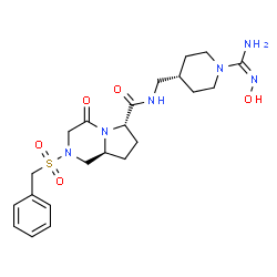 ChemSpider 2D Image | (6S,8aS)-2-(Benzylsulfonyl)-N-{[1-(N'-hydroxycarbamimidoyl)-4-piperidinyl]methyl}-4-oxooctahydropyrrolo[1,2-a]pyrazine-6-carboxamide | C22H32N6O5S