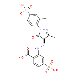 ChemSpider 2D Image | 2-{(2Z)-2-[3-Methyl-1-(2-methyl-4-sulfophenyl)-5-oxo-1,5-dihydro-4H-pyrazol-4-ylidene]hydrazino}-4-sulfobenzoic acid | C18H16N4O9S2