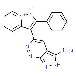 ChemSpider 2D Image | 3-(3-Amino-2H-pyrazolo[3,4-c]pyridazin-5-yl)-2-phenyl-1H-pyrazolo[1,5-a]pyridin-8-ium | C18H14N7