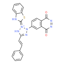ChemSpider 2D Image | (2Z)-2-(1,3-Benzothiazol-2(3H)-ylidene)-3-(1,4-dioxo-1,4-dihydro-6-phthalazinyl)-5-[(E)-2-phenylvinyl]-2,3-dihydro-1H-tetrazol-2-ium | C24H16N7O2S