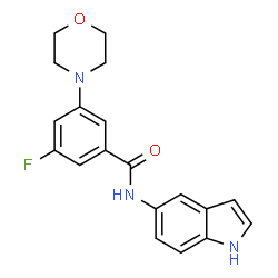 ChemSpider 2D Image | 3-FLUORO-N-1H-INDOL-5-YL-5-MORPHOLIN-4-YLBENZAMIDE | C19H18FN3O2