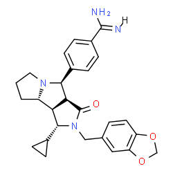 ChemSpider 2D Image | (1R,3AS,4R,8AS,8BR)-4-(2-BENZO[1,3]DIOXOL-5-YL-1-CYCLOPROPYL-3-OXO-DECAHYDRO-PYRROLO[3,4-A]PYRROLIZIN-4-YL)-BENZAMIDINE | C27H30N4O3