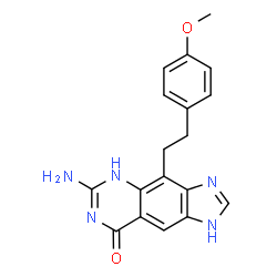 ChemSpider 2D Image | 6-Amino-4-[2-(4-methoxyphenyl)ethyl]-1,5-dihydro-8H-imidazo[4,5-g]quinazolin-8-one | C18H17N5O2
