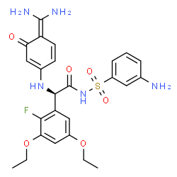 ChemSpider 2D Image | (2R)-N-[(3-Aminophenyl)sulfonyl]-2-{[4-(diaminomethylene)-3-oxo-1,5-cyclohexadien-1-yl]amino}-2-(3,5-diethoxy-2-fluorophenyl)acetamide | C25H28FN5O6S